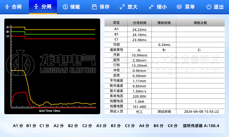 高壓開(kāi)關(guān)特性測(cè)試儀-測(cè)試界面